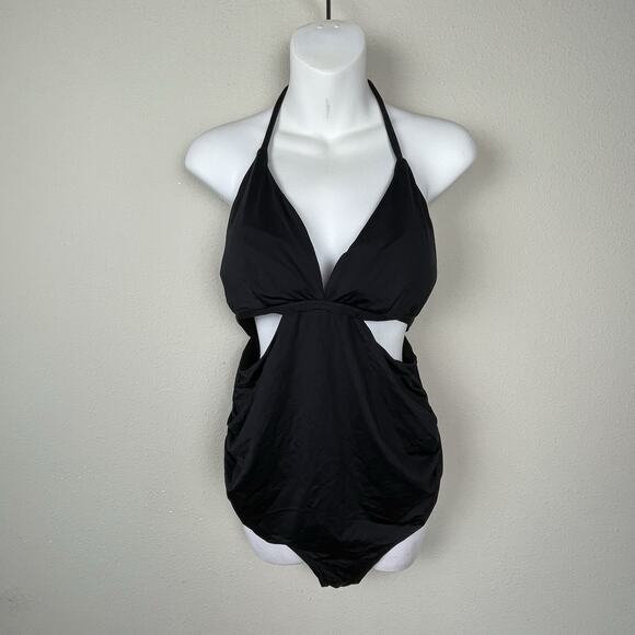 A Pea In The Pod Black Halter One Piece Swimsuit M Cutout Beach Resortwear - Picture 1 of 8